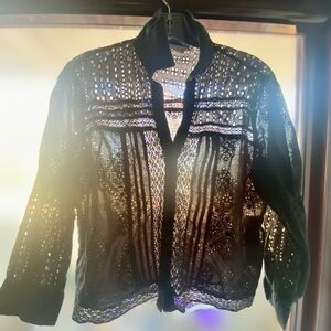 Zara Black Cotton Lace Eyelet Blouse. Size M. Boho style.